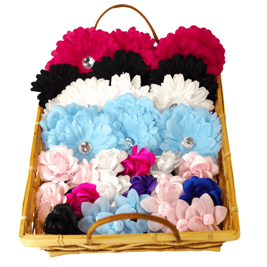 DIS004 | 40 Assorted Dog & Cat Bow Flowers in a Basket|Pets Ribbons