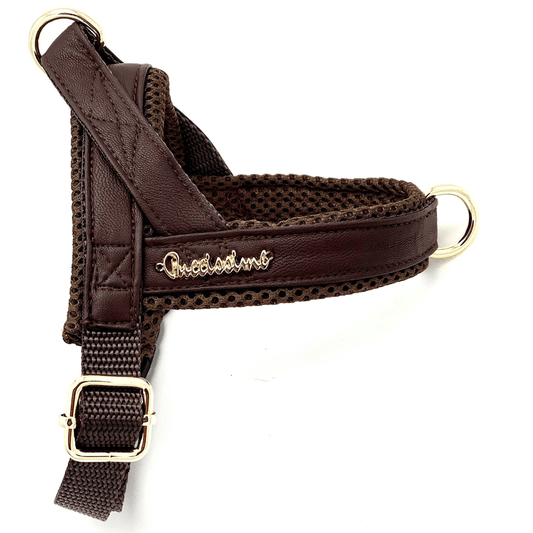 Grizzly brown dog leather one-click harness